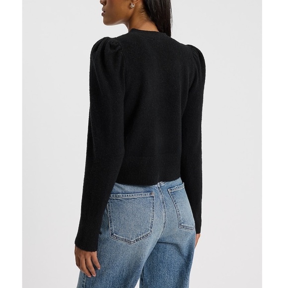 [⭐️ PRICE FIRM] EXPRESS Bow V-Neck Puff Shoulder Cardigan Sweater Black Medium M - Picture 4 of 14